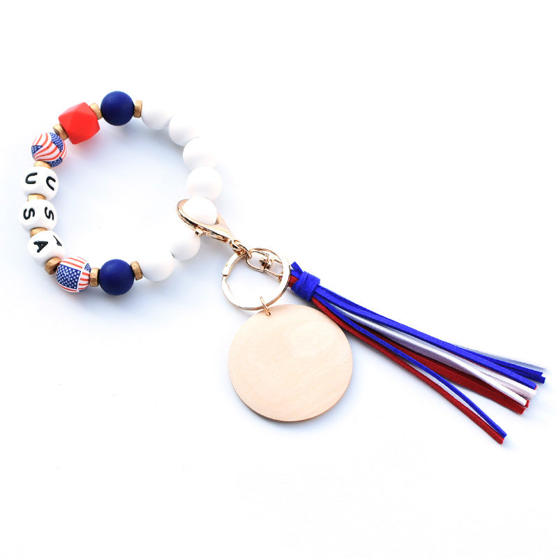 Wholesale Independence Day Silicone Beaded Wrist Keychain
